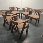 vintage set van 5 houten stoelen eetkamerstoelen, Ophalen, Hout, Gebruikt, Overige kleuren
