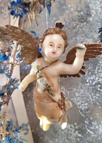 Antieke wasengel 1890 kerstversiering engeltje beschikbaar voor biedingen