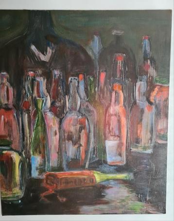 Olieverfschilderij Flessen - 50x40 cm beschikbaar voor biedingen