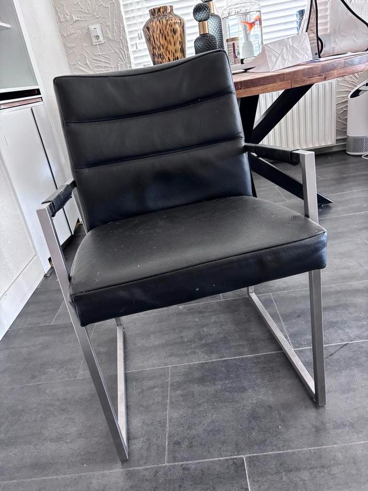 4 leren eetkamerstoelen, Huis en Inrichting, Stoelen, Gebruikt, Vier, Leer, Zwart, Ophalen