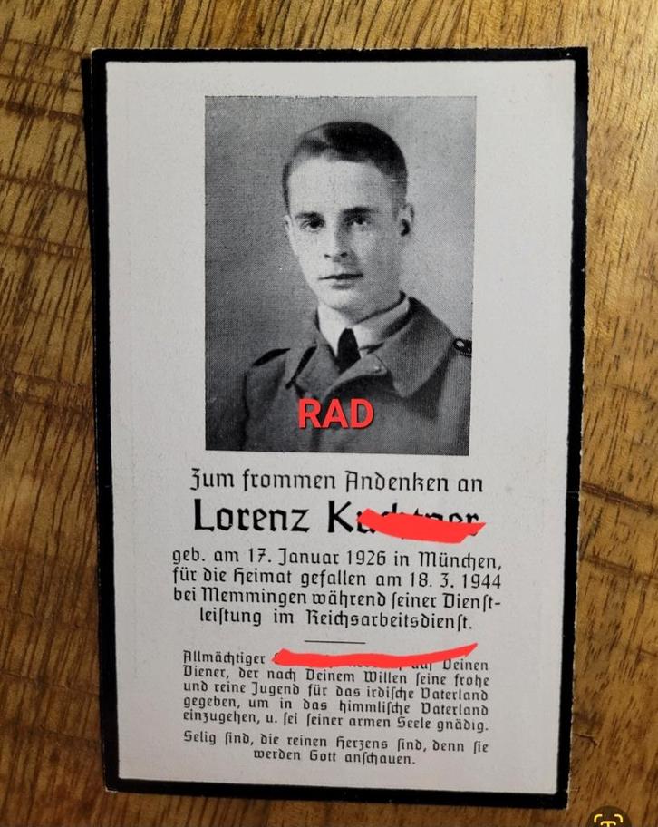 RAD Reichsarbeitsdienst WW2 1944 Sterbebild/ Bidprentje, Verzamelen, Bidprentjes en Rouwkaarten, Bidprentje, Ophalen of Verzenden