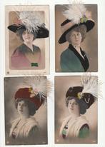 5 met veren versierde kaarten vrouwen met hoed, Verzenden, Voor 1920, Overige thema's