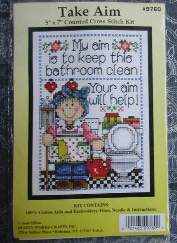 nieuw borduurpakket Take Aim - humor - engelse tekst -  beschikbaar voor biedingen