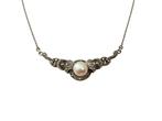 Vintage zilveren collier, choker, met parel en markasiet., Verzenden, Zilver, Ketting, Met edelsteen