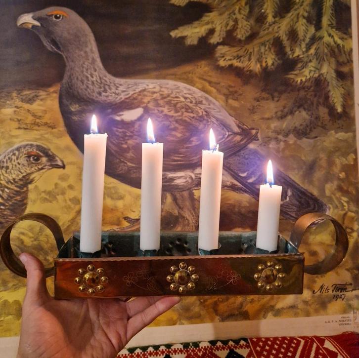 Vintage Advent Kandelaar Zweeds Koper/Messing, Antiek en Kunst, Antiek | Kandelaars, Koper of Brons, Ophalen of Verzenden