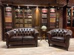 Chesterfield club bank plus club fauteuil bruin gevlamd, Ophalen, Chesterfield brand, Info@chesterfieldjunkie.nl, Leer
