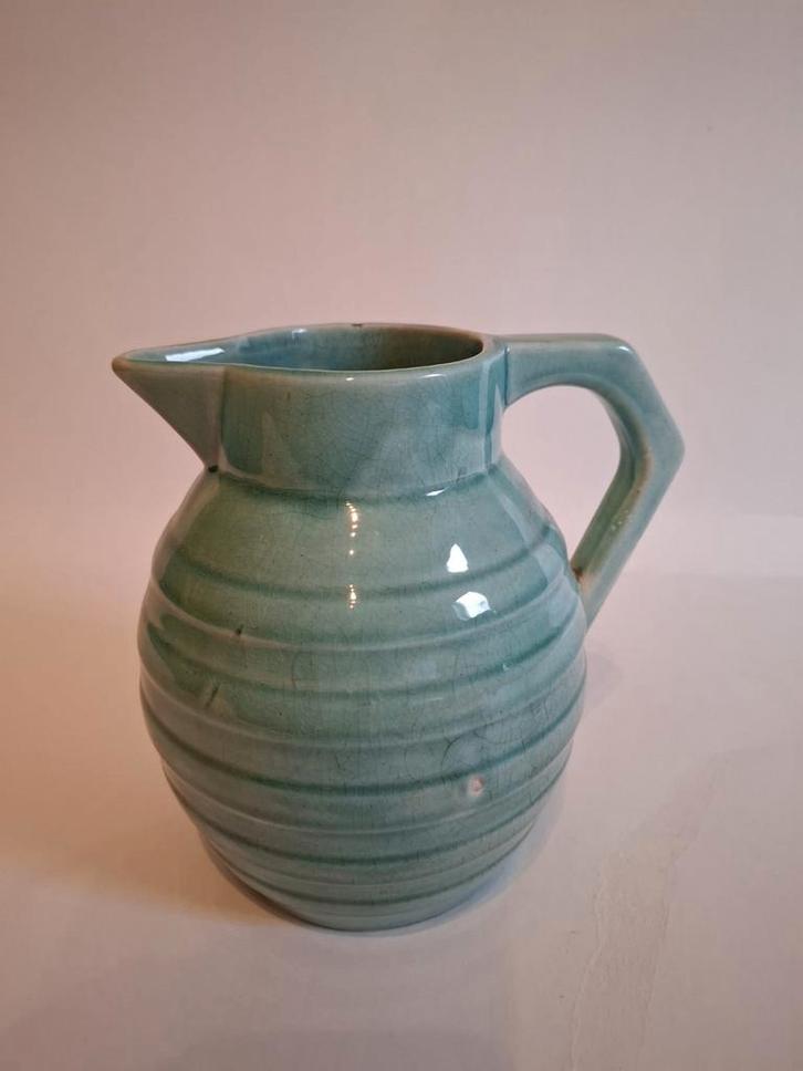 Art Deco Kan - Turquoise Keramiek, Antiek en Kunst, Antiek | Keramiek en Aardewerk, Ophalen of Verzenden