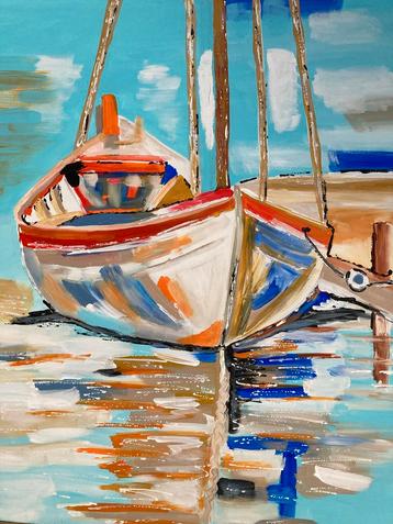 Schilderij: Bootje aan de kade beschikbaar voor biedingen