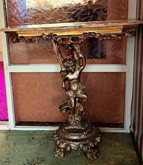 Sidetable marmer bovenblad en Engel als voet., Huis en Inrichting, Tafels | Sidetables, Zo goed als nieuw, 25 tot 50 cm, 50 tot 100 cm