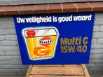 Vintage Gulf Reclamebord - Uw veiligheid is goud waard, Verzamelen, Reclamebord, Gebruikt, ., Ophalen of Verzenden