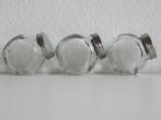 3 kleine voorraadpotten, kruidenpotjes van glas met deksel, Ophalen of Verzenden, Zo goed als nieuw