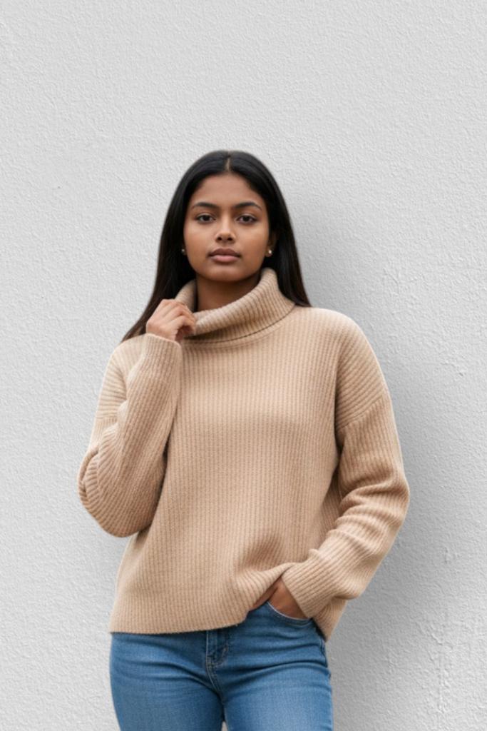 Weekday – Refined & Cozy Beige Rib-Neck Turtleneck – S 🌷👠, Kleding | Dames, Truien en Vesten, Zo goed als nieuw, Maat 36 (S)