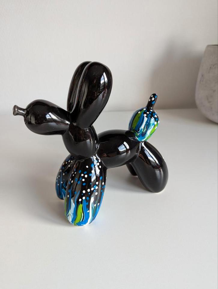 Zwarte balloon dog gesigneerd handgeschilderd echtheid certi, Antiek en Kunst, Kunst | Designobjecten, Ophalen of Verzenden