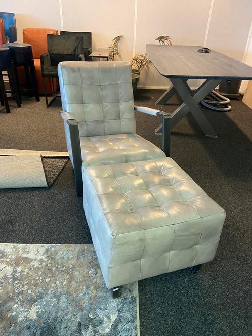 Gave industriele stoel met hokker, 100% leer (NIEUW), Huis en Inrichting, Stoelen, Zo goed als nieuw, Eén, Leer, Ophalen