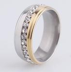 Fashion stalen met 18K goud ring met zirkoon, Sieraden, Tassen en Uiterlijk, Ringen, IJzer of Staal, Nieuw, Ophalen of Verzenden