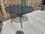 Ronde ijzeren tuintafel met 4 stoelen en kussens, Tuin en Terras, Tuintafels, Ophalen, Gebruikt, Rond, Metaal