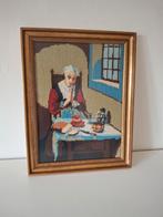 Borduurwerk achter glas, biddende vrouw., Ophalen, Minder dan 50 cm, Schilderij, Minder dan 50 cm