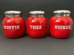 Rode Bolle Koffie, Thee & Suiker Voorraadbussen, Antiek en Kunst, Antiek | Emaille, Ophalen of Verzenden