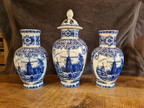 3 delig puntgaaf vintage delfts blauw kaststel /vazen, Antiek en Kunst, Antiek | Vazen, Ophalen of Verzenden