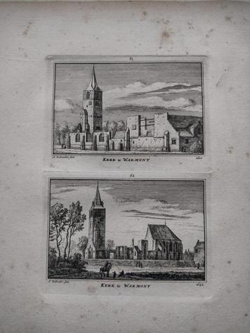 081-082 Warmont Warmond de Kerk Kopergravure dl 3 18e Eeuw beschikbaar voor biedingen