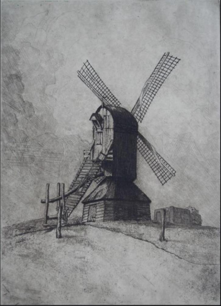 ets Sim Cootjans (1931 - 2003) - Molen Brasschaat 1940, Antiek en Kunst, Kunst | Etsen en Gravures, Ophalen