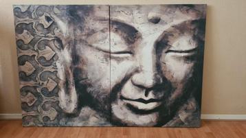 Canvas Juul Hoes Boeddha 2-luik in Nieuwstaat - 160x107cm beschikbaar voor biedingen