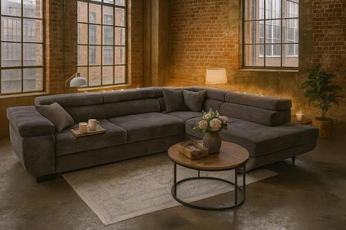 Hoek/Slaapbank 275x200 Grijs Ribstof Direct/Leverbaar E-7133, Huis en Inrichting, Banken | Bankstellen, Nieuw, Hoekbank, Vierpersoons of meer