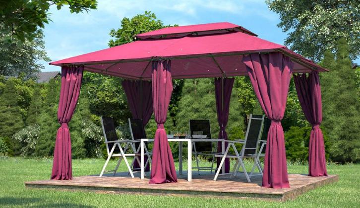 Chique Stalen Paviljoen Prieel Partytent 3x4m Bordeauxrood, Tuin en Terras, Partytenten, Nieuw, Paviljoen, Ophalen of Verzenden