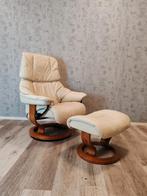 Stressless Rhino leren design relax fauteuil met hocker, Hout, Ophalen of Verzenden, Zo goed als nieuw, Stressless