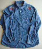 denim blauwe blouse met borduursel maat L € 4,50, Ophalen of Verzenden, Gedragen, Maat 42/44 (L), Blauw