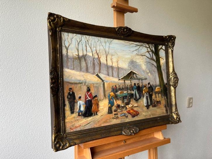 Hans Mijnsbergen, bedrijvigheid op een markt, Antiek en Kunst, Kunst | Schilderijen | Klassiek, Ophalen