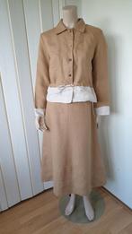 Sarah Pacini linnen rok en jasje maat 38, Maat 38/40 (M), Sarah Pacini, Beige, Ophalen of Verzenden