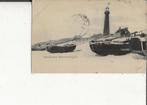 Scheveningen Vuurtoren met bomschuiten o a Sch 91 tegen duin, Verzamelen, Ophalen of Verzenden, Voor 1920, Gelopen, Zuid-Holland