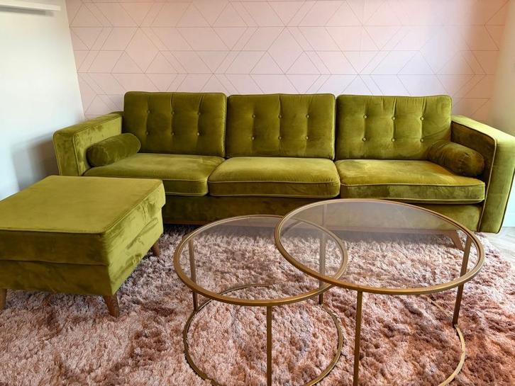 Homestock bank & hocker (juke olive), Huis en Inrichting, Banken | Bankstellen, Zo goed als nieuw, Hoekbank, Driepersoons, 200 tot 250 cm