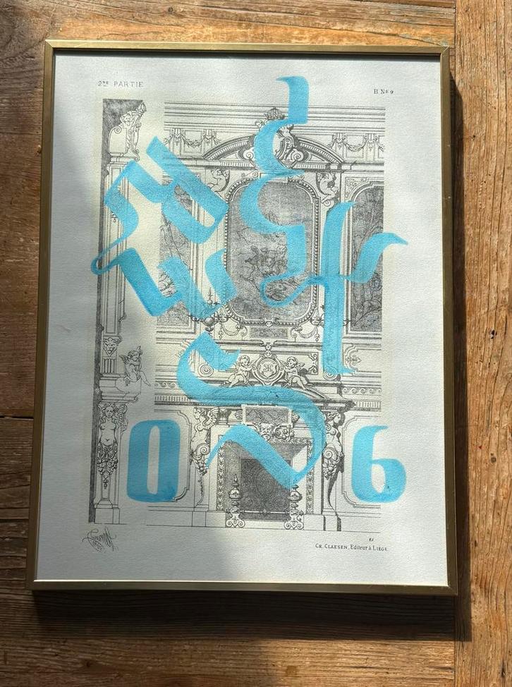 Vintage Kalligrafie Marravilla Studio - Gouden Lijst, Antiek en Kunst, Kunst | Tekeningen en Foto's, Ophalen of Verzenden