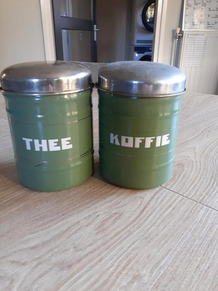 2 emaille voorraadbussen voor koffie en thee., Antiek en Kunst, Antiek | Emaille, Ophalen of Verzenden