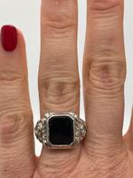Z964 Prachtige zilveren onyx ring maat 18,25, Sieraden, Tassen en Uiterlijk, Antieke sieraden, Ophalen of Verzenden, Zilver, Ring