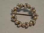 Vintage Zilveren Parel Strass Krans Broche, Sieraden, Tassen en Uiterlijk, Broches, Ophalen of Verzenden, Gebruikt, Zilver, Overige materialen