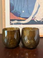 2 Waxine Lichthouders Khaki Groen/Taupe, Schaal, Rond, Ophalen of Verzenden, Glas