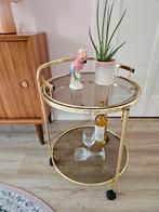 Vintage Hollywood Regency 70s messing barcart trolley, .., Gebruikt, 50 tot 100 cm, Rond