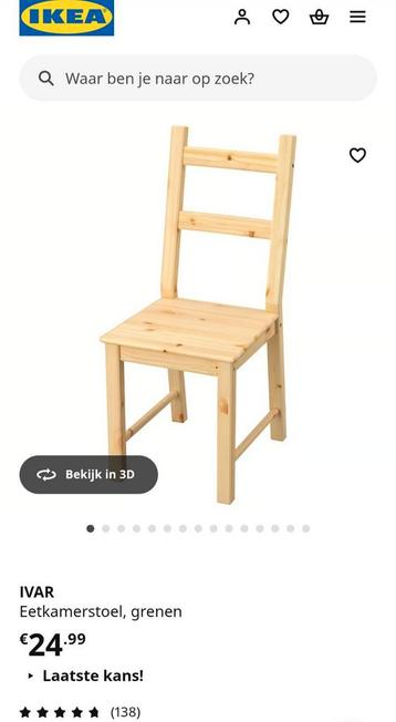2 Ikea Ivar Grenen Eetkamerstoelen + Kussens - afbeelding 2