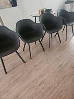 4 leren eetkamerstoelen - antraciet grijs, Gebruikt, Ophalen of Verzenden, Metaal, Vier