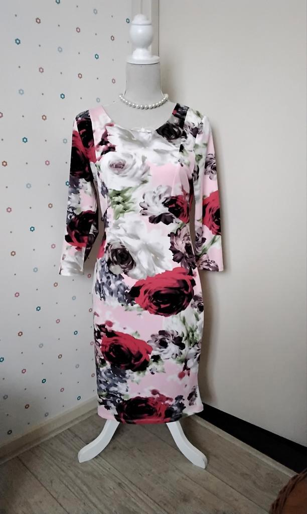 Smashed Lemon,  bloemenjurk met driekwart mouwen,  maat 38., Kleding | Dames, Jurken, Zo goed als nieuw, Knielengte, Ophalen of Verzenden