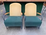 Twee vintage fauteuils / stoelen - groen geel retro fauteuil, Ophalen, Gebruikt, Metaal, Minder dan 75 cm