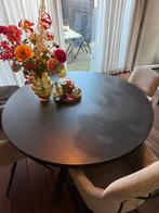Ronde zwarte eetkamer tafel met mat stalen kruispoot, Ophalen, Gebruikt, 100 tot 150 cm, Rond