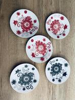 Set van 5 Vintage V&D Borden (Rood/Zwart Bloemmotief), Huis en Inrichting, Keuken | Servies, Gebruikt, Ophalen of Verzenden, Bord(en)