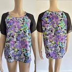 Dames luchtige bloes tuniek paars bloemenprint see through S, Kleding | Dames, Ophalen of Verzenden, Zo goed als nieuw, Maat 36 (S)