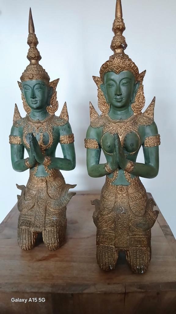 Paar bronzen Thep Phanom Tempelwachters "Thepanom, Huis en Inrichting, Woonaccessoires | Boeddhabeelden, Gebruikt, Ophalen