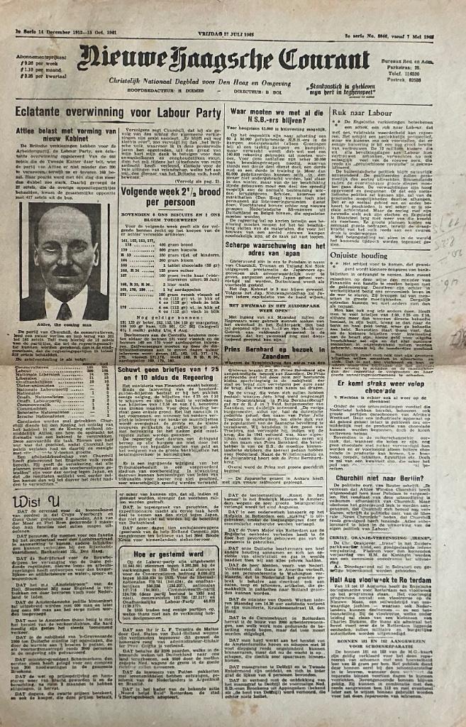 Nieuwe Haagsche Courant, 27 juli 1945 (Ook nog andere data), Verzamelen, Tijdschriften, Kranten en Knipsels, Krant, Nederland