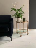 Ovale Bijzettafel Goud/Glas, Huis en Inrichting, Tafels | Bijzettafels, Minder dan 55 cm, Ovaal, Ophalen, 45 tot 60 cm